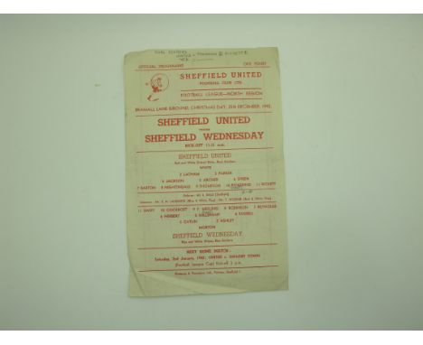 1942-3 Sheffield United v. Sheffield Wednesday Programme, single sheet issue, dated Christmas Day 1942, (light creases, penci