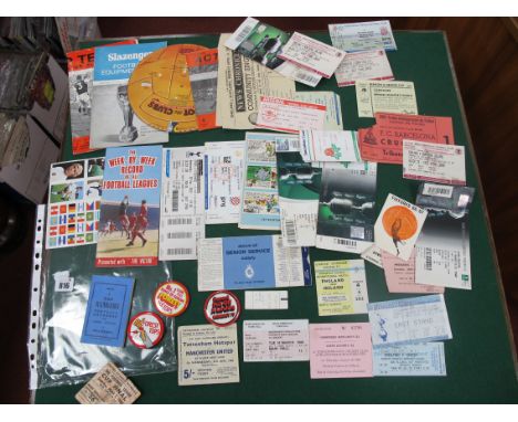 1967-8 Tottenham v. Manchester United F.A Cup Replay Ticket, other match tickets, three Nottingham Forest tin badges, 1965-6 