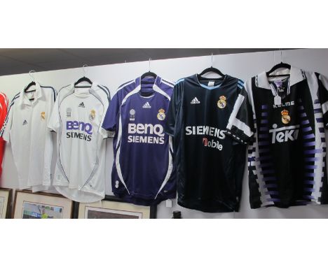 Football Shirts - Real Madrid, Adidas white home 'Benq Siemens' logo. 2002 home size S. Kelme Teka black away size S. Adidas 