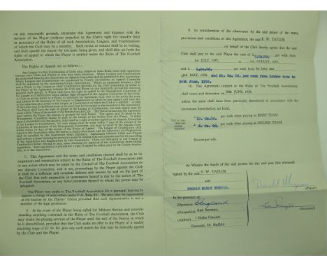 Sheffield Wednesday Players Contract for Don Megson, for the Season 1958-9, drawn up on behalf of SWFC by Club Secretary E. W