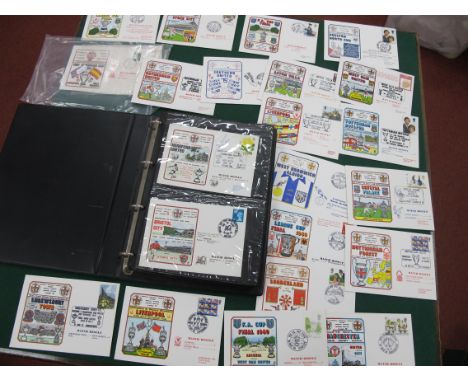 Football Themed First Day Covers, including Hereford - signed Terry Paine, Liverpool, Manchester United 1972 - 88, approximat