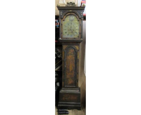 Matson Robson, Whitby, an Antique long case clock, with brass arched dial and silvered chapter ring, the black lacquered case