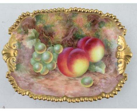 A Royal Worcester rectangular dish, decorated with hand painted fruit by Ayrton, max diameter 7ins&nbsp;Condition Report:  Th