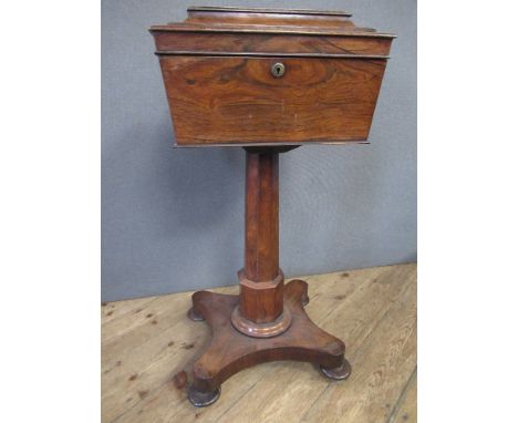 A Regency mahogany teapoy on stand,&nbsp; fitted with two pairs of canisters , height 32 ins, width 16ins&nbsp;