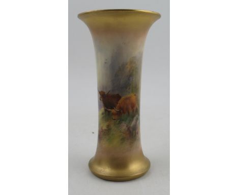 A Royal Worcester vase, decorated with Highland Cattle by Harry Stinton, Shape No. G923, height 8ins