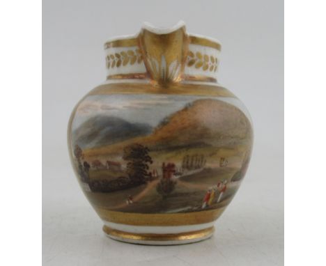 An 19th century Grainger and Co miniature jug, decorated with a view of the Malvern Hills, signed Malvern, Grainger Worcester