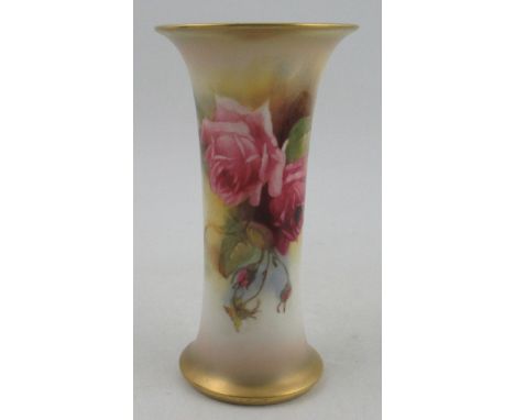 A Royal Worcester spill vase, decorated with roses by Millie Hunt, shape No. G923, height 7.5ins&nbsp;