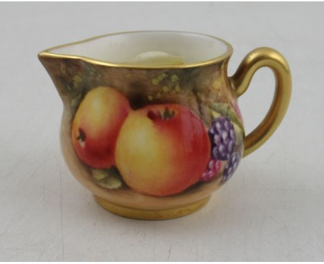 A Royal Worcester miniature milk jug, decorated with fruit by Price