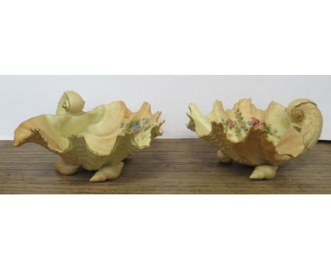 Two similar Royal Worcester shell dishes, in blushed ivory decorated with flowers, shape No. G971, diameter 7.5ins&nbsp;