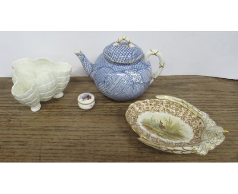 A collection of Royal Worcester, to include a bird shaped dish, a small tea pot decorated in the Japanese style, a pill box a