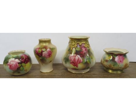 Four Royal Worcester vases, decorated with roses, height 4.5ins, 2.75ins and 2.5ins&nbsp;