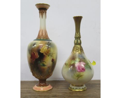 A Royal Worcester vase, decorated with roses, shape No H304, height 6.5ins, together with a Hadley's Worcester vase, decorate