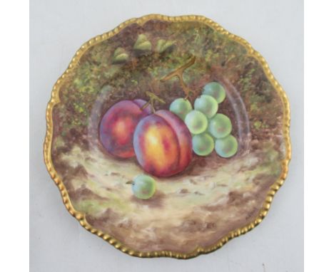A Royal Worcester side plate, with gilt gadrooned edge, decorated with hand painted fruit, signed F.Clark&nbsp; diameter 8ins