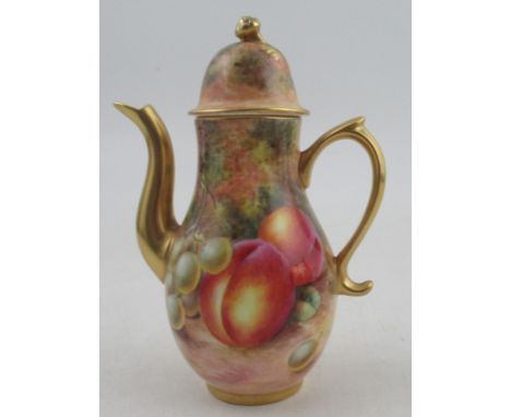 A miniature Royal Worcester coffee pot, decorated with fruit by Freeman, height 4.75ins&nbsp;