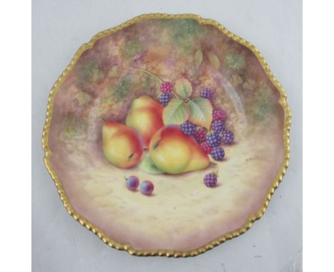 A Royal Worcester cabinet plate, with gilt gadrooned edge, decorated with hand painted fruit, signed P.Platt,&nbsp; diameter 
