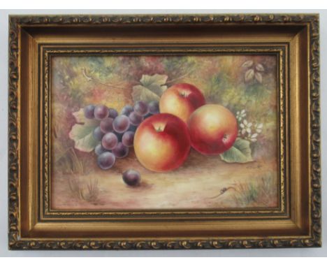 A Royal Worcester framed rectangular plaque, decorated with fruit by Skerrett, 6.5ins x 9.5ins&nbsp;