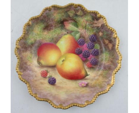 A Royal Worcester star shaped plate, with gilt gadrooned edge,&nbsp; decorated with hand painted fruit by H Ayrton, diameter 