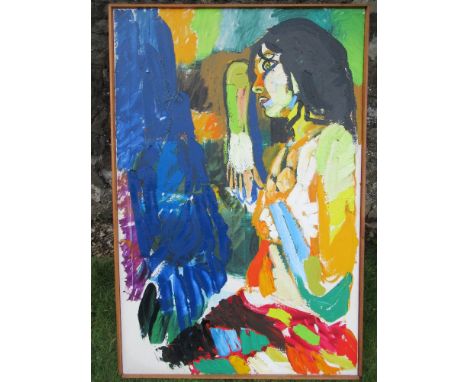 John Bratby, oil on canvas, portrait of a lady, 'Diane with head on arm',&nbsp; 54ins x 36ins, this painting was purchased by