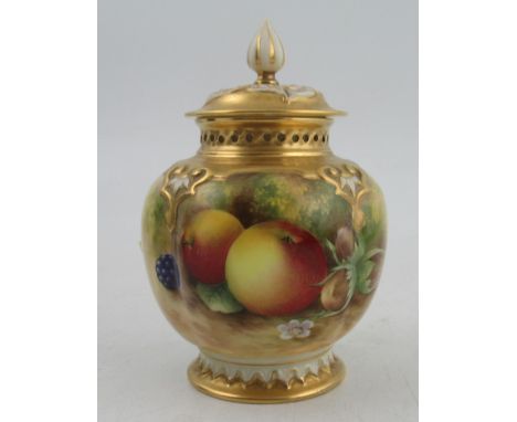 A Royal Worcester quarter lobe vase, decorated half round with hand painted fruit by H Ayrton, shape No H278, height 5ins&nbs