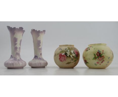 Two Royal Worcester rhythm modelled blush ivory vases, decorated with flowers, shape No. G161,&nbsp;height 2.5ins, together w