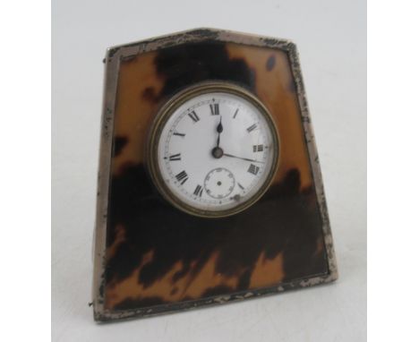 A faux tortoise shell silver mounted Art Deco style travelling mantel clock, height 3ins&nbsp;