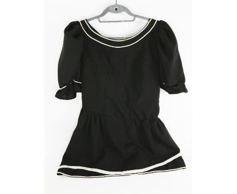 Barbara Windsor: Victorian bathing dress from the Carry On films.- a black cotton dress with white piping, short puff sleeves