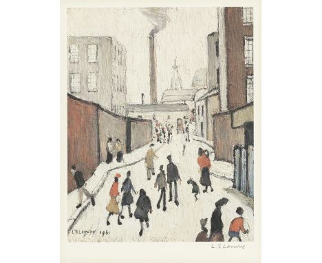 Laurence Stephen Lowry R.A. (British, 1887-1976)Street Scene Near a Factory Offset lithograph printed in colours, on wove, si