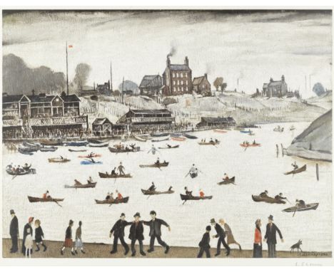 Laurence Stephen Lowry R.A. (British, 1887-1976)Crime Lake Offset lithograph printed in colours, 1972, on wove, signed in pen