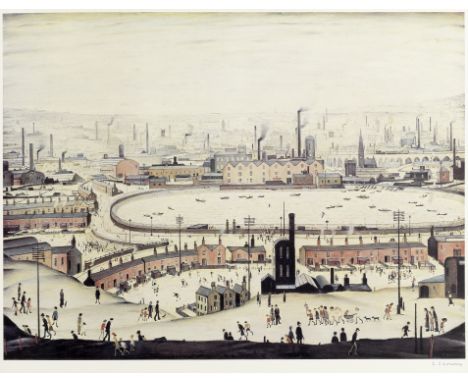 Laurence Stephen Lowry R.A. (British, 1887-1976)The Pond Offset lithograph printed in colours, 1974, on wove, signed in penci