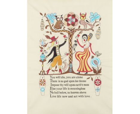 Grayson Perry (British, born 1960)Recipe for Humanity Computerised embroidery in colours, 2005, on cotton, signed and numbere
