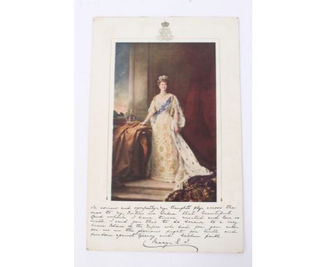 HM Queen Mary - an unusual printed portrait on card with crowned cipher above and printed inscription below to the widows of 