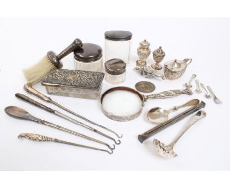 Selection of miscellaneous 19th and early 20th century silver and white metal - including magnifying glass, silver-topped toi