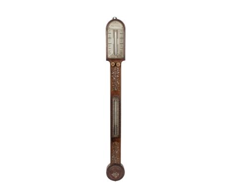 George IV stick barometer / thermometer with ivory scales, signed - Angelo Componobo, in ornate mother of pearl inlaid rosewo
