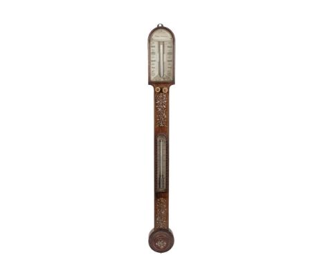 George IV stick barometer / thermometer with ivory scales, signed - Angelo Componobo, in ornate mother of pearl inlaid rosewo