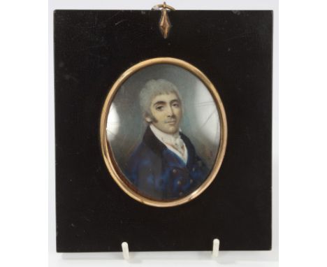 English School, circa 1820, miniature portrait on ivory of a gentleman, named verso as Peter Ogier, oval, 8cm x 7cm, in glaze