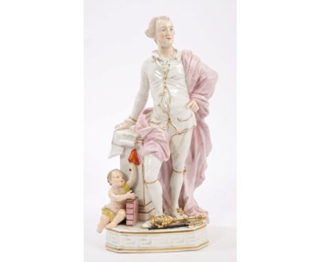 Scarce 18th century Derby porcelain figure of the English politician John Wilkes, circa 1775, standing next to a column with 