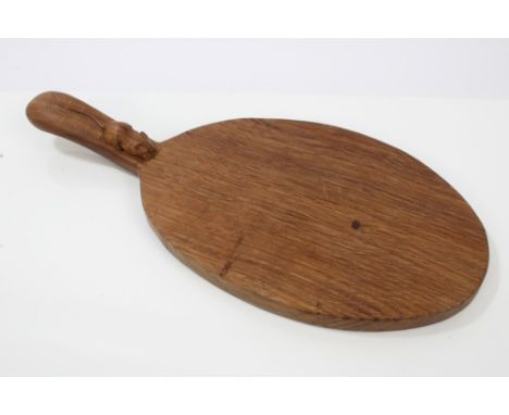 Robert Thompson Mouseman carved oak cheeseboard with carved mouse to handle, 37.5cm