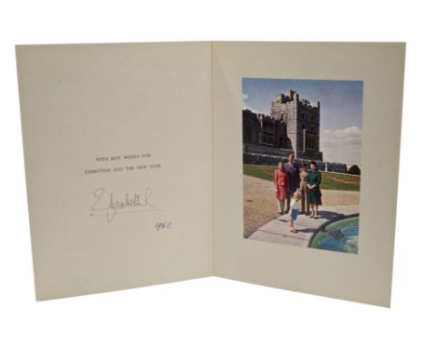 HM Queen Elizabeth II - signed 1962 Christmas card with twin gilt embossed Royal cipher to cover and colour photograph to the