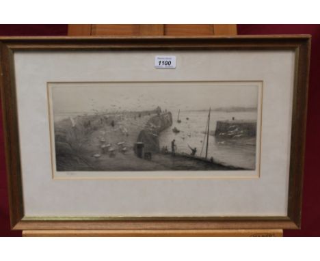 William Lionel Wyllie (1851 - 1931), signed etching - St. Andrews Harbour, in glazed frame, 18.5cm x 39cm