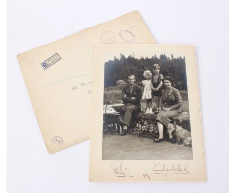 HM Queen Elizabeth II and HRH The Duke of Edinburgh - fine signed Royal Presentation charming informal portrait photograph da