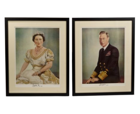 TM King George VI and Queen Elizabeth - pair signed 1947 Royal Presentation portrait prints of The Royal Couple - The King in