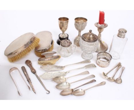 Selection of miscellaneous Georgian and later silver and white metal - including pair hairbrushes, double-ended measure, silv