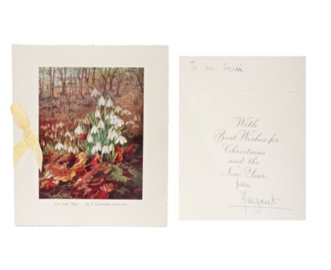 HRH The Princess Margaret - rare signed 1951 Christmas card with print of snowdrops to cover, inscribed 'To Mr Henri from Mar