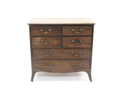 George III chest, having four short over two long drawers, on splayed bracket feet, converted from a commode, 84cm wide x 52c