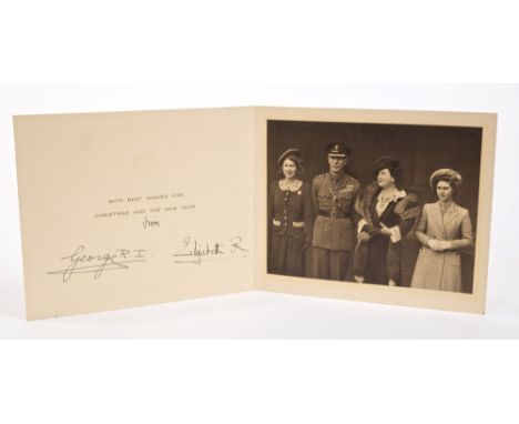TM King George VI and Queen Elizabeth - signed 1944 Christmas card with gilt embossed crown to cover, black and white photogr