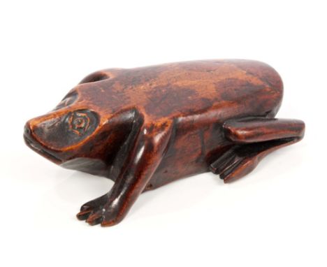 Rare 19th century primitive treen snuff box in the form of a frog, with hinged base, 12cm long CONDITION REPORT Very tactile,