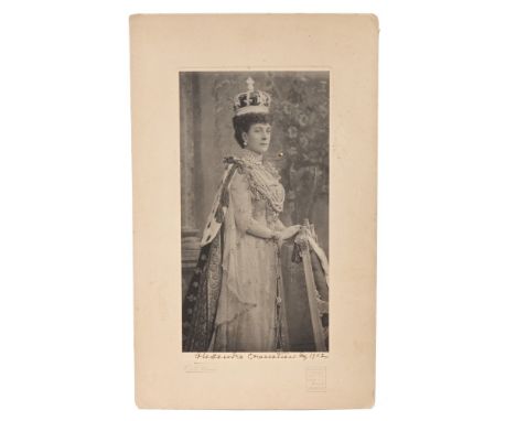 HM Queen Alexandra - signed presentation portrait photograph of The Queen on Coronation Day 1902 in her State Robes, signed i