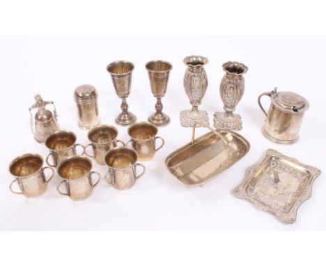 Selection of miscellaneous Victorian and later silver - including punch trinket dish, trug, mustard and spoon, pepperette, pa