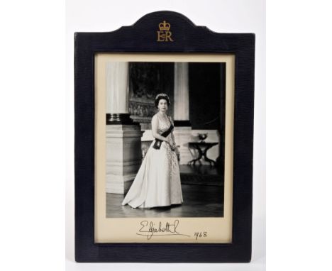HM Queen Elizabeth II - fine Royal Presentation signed portrait photograph of The Queen wearing a ball gown, diamond tiara an