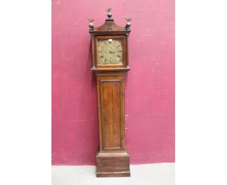 Early 18th century eight day longcase clock with square brass dial, subsidiary seconds and date aperture, ringed winding hole